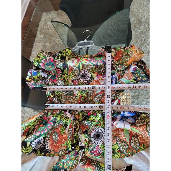 Kosmios Shirt Women's Large Multicolor Puff Sleeve Peplum Top High Low - Picture 14 of 14